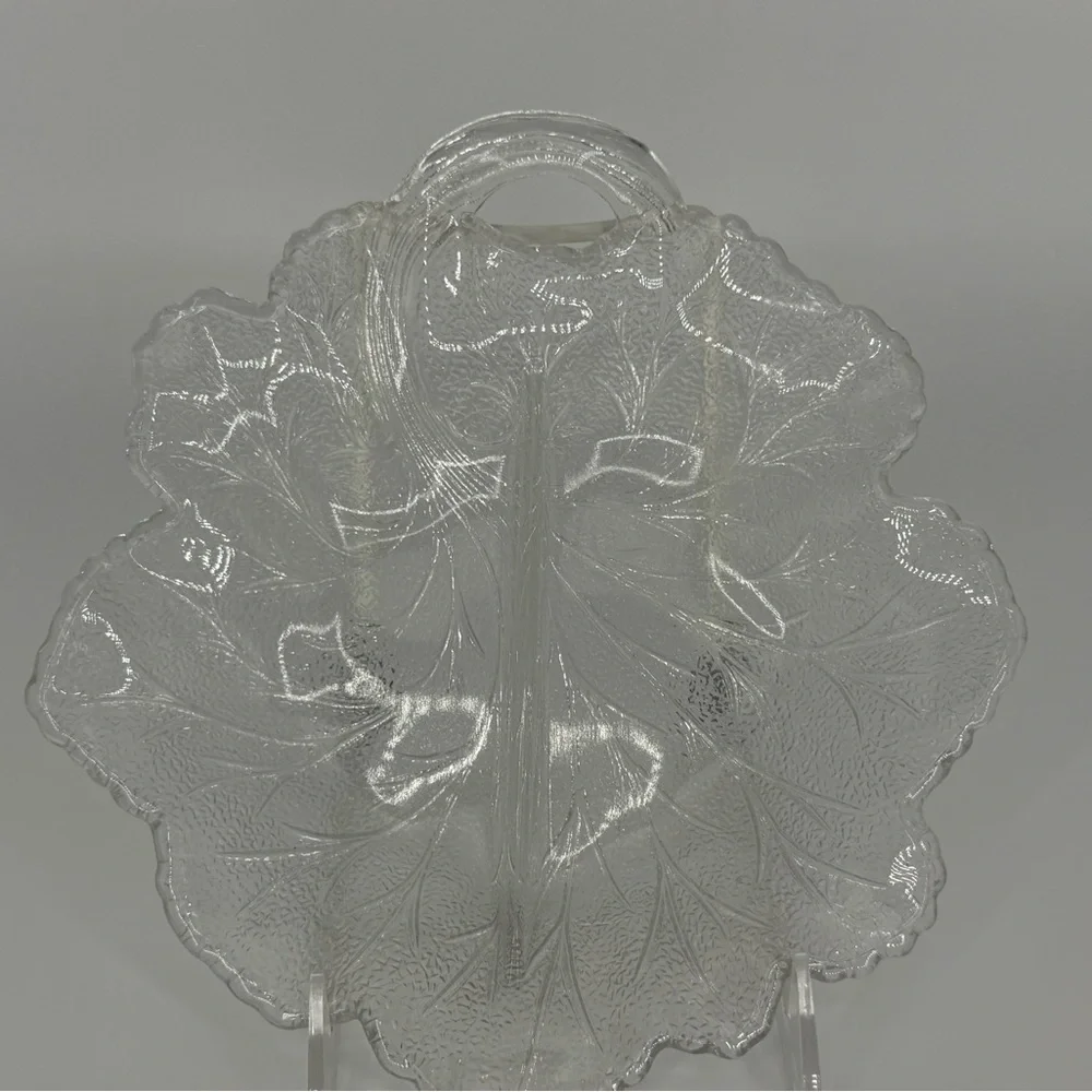 Vintage Indiana Glass, Pebble Leaf-Shaped Clear Glass Relish Dish - Picture 4 of 6